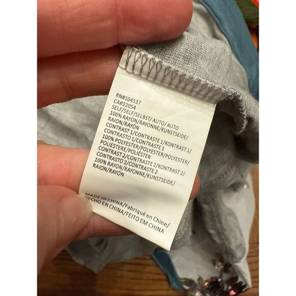 Anthropologie Tiny Knit Sequin Sheer Floral Short Puff Sleeve Blouse Gray Medium - Picture 5 of 5